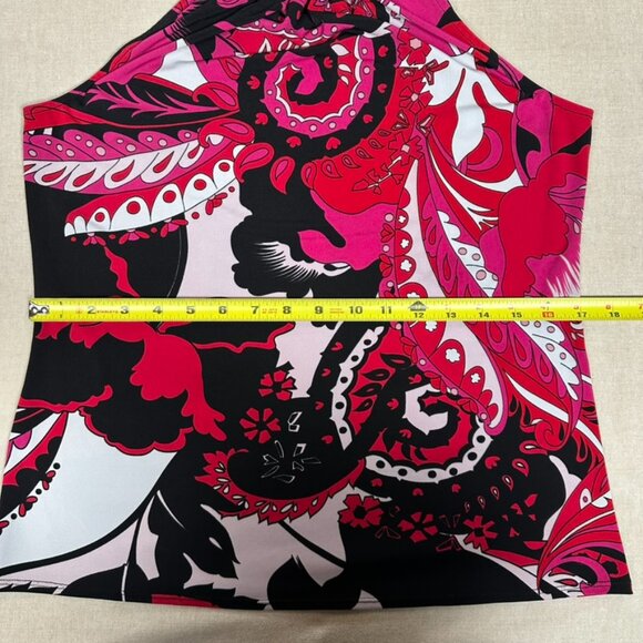 Tahari Y2K Sleeveless Halter Blouse Top Womens S Abstract Floral Print Black Red - Picture 7 of 9